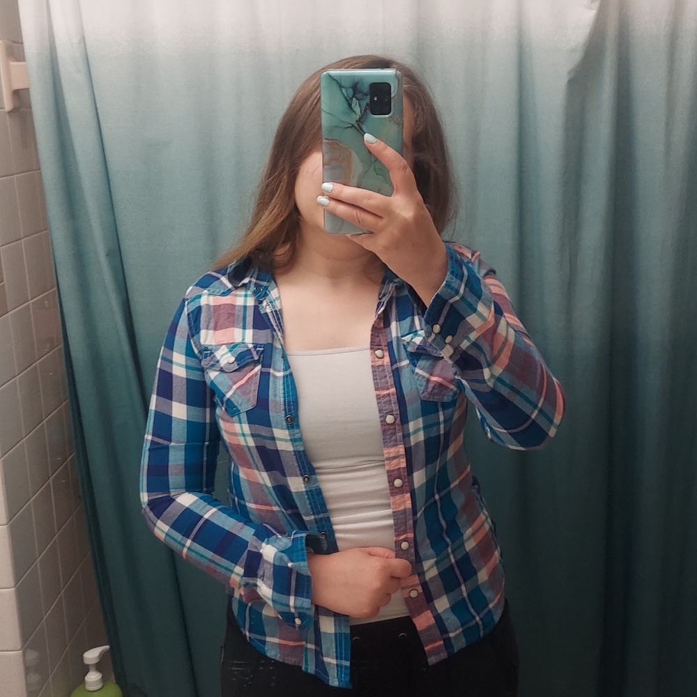 American Eagle Outfitters Button-Down Plaid Cotton Shirt Size Small